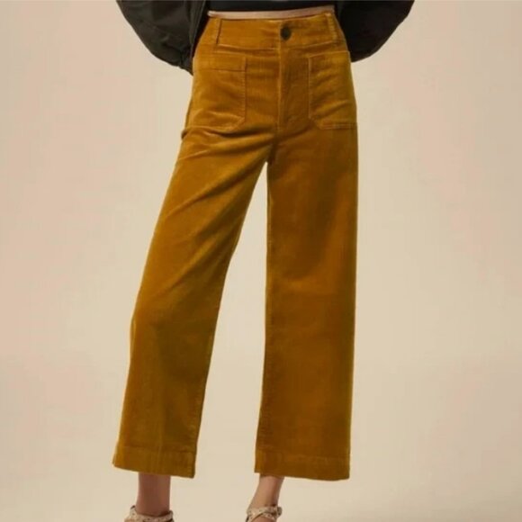 Anthropologie Maeve The Colette Cropped Wide-Leg Corduroy Pants Bronze 26 NWT - Picture 1 of 6